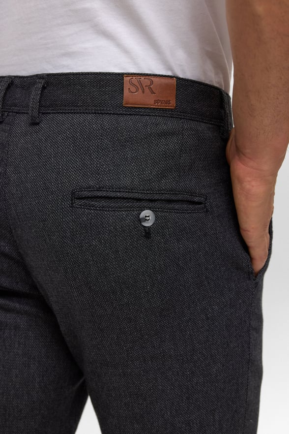Siyah Slim Armürlü Kanvas Pantolon