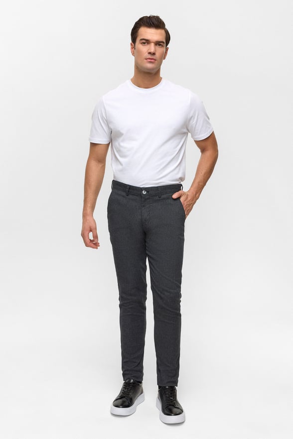 Siyah Slim Armürlü Kanvas Pantolon