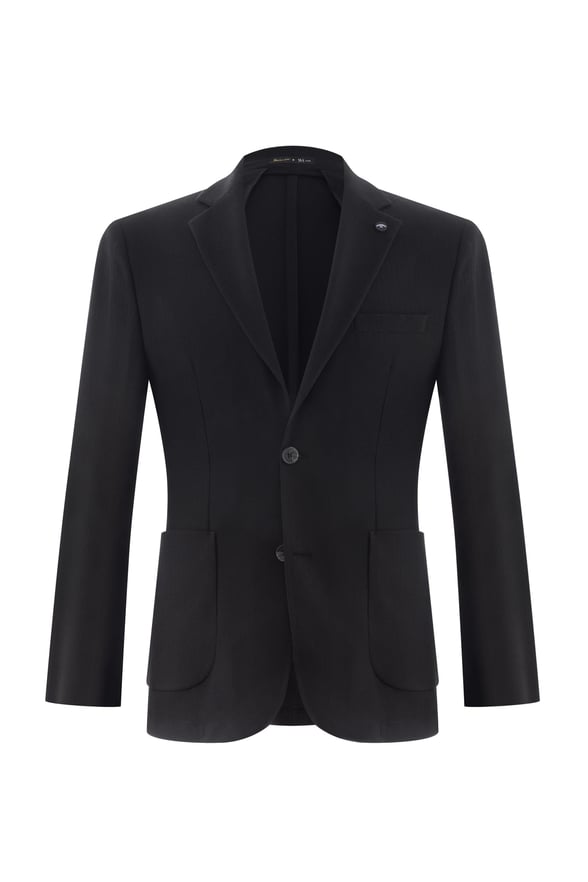 Siyah Slim Armürlü Mono Yaka 6 Drop Ceket