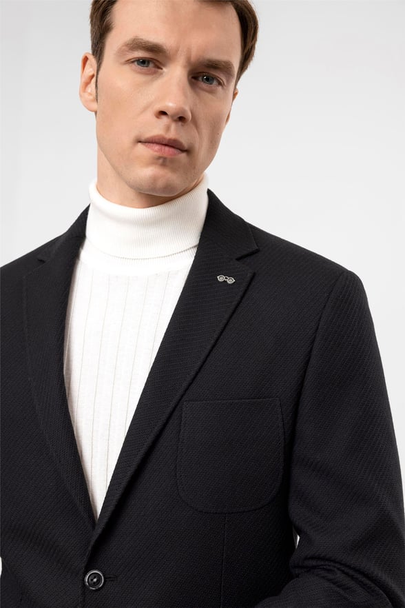 Siyah Slim Armürlü Mono Yaka 6 Drop                                                       Ceket