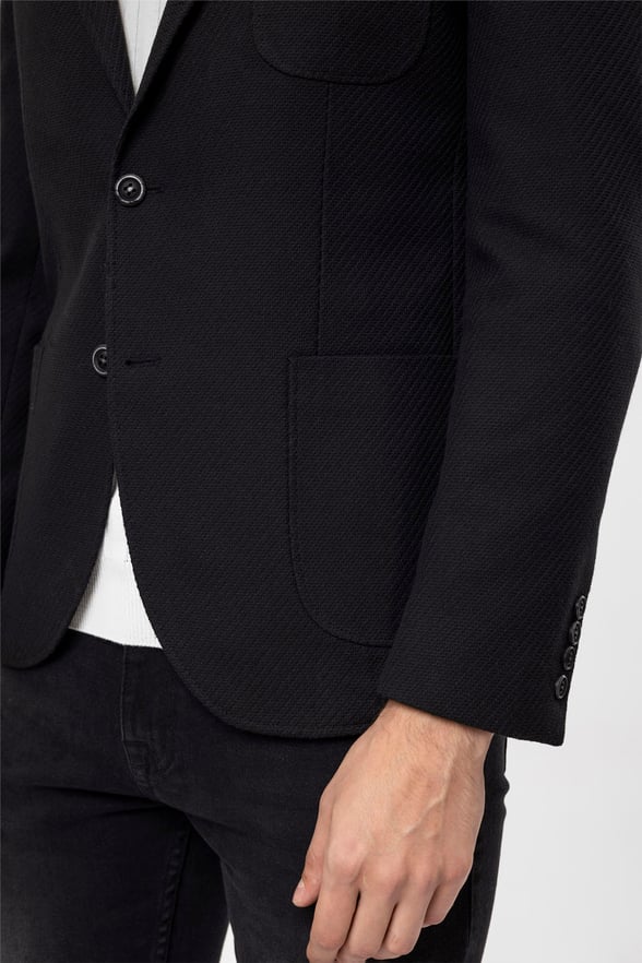 Siyah Slim Armürlü Mono Yaka 6 Drop                                                       Ceket