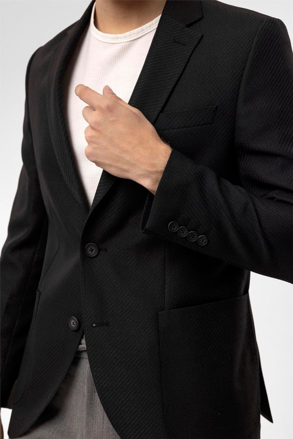 Siyah Slim Armürlü Mono Yaka 6 Drop                                                       Ceket