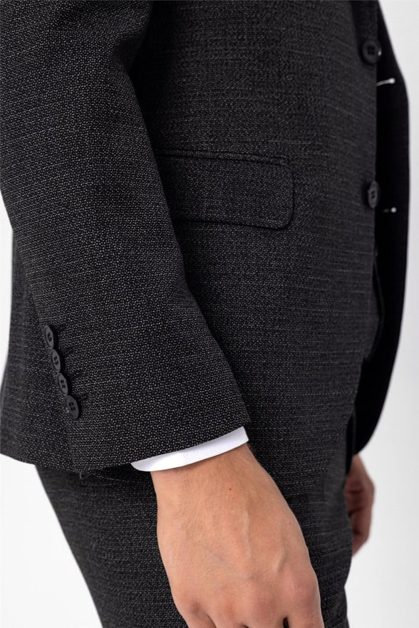 Siyah Slim Armürlü Mono Yaka 6 Drop                                                       Takım Elbise