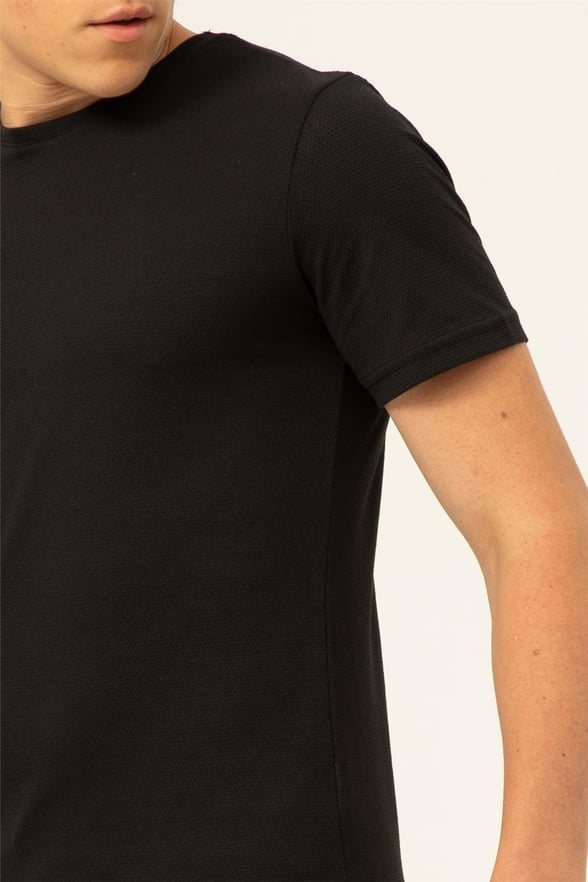 Siyah Slim Armürlü O Yaka  Tişört