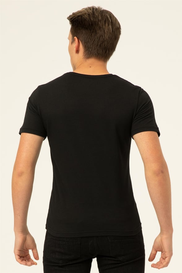 Siyah Slim Armürlü O Yaka  Tişört