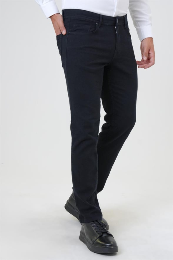 Siyah Slim Armürlü Pantolon