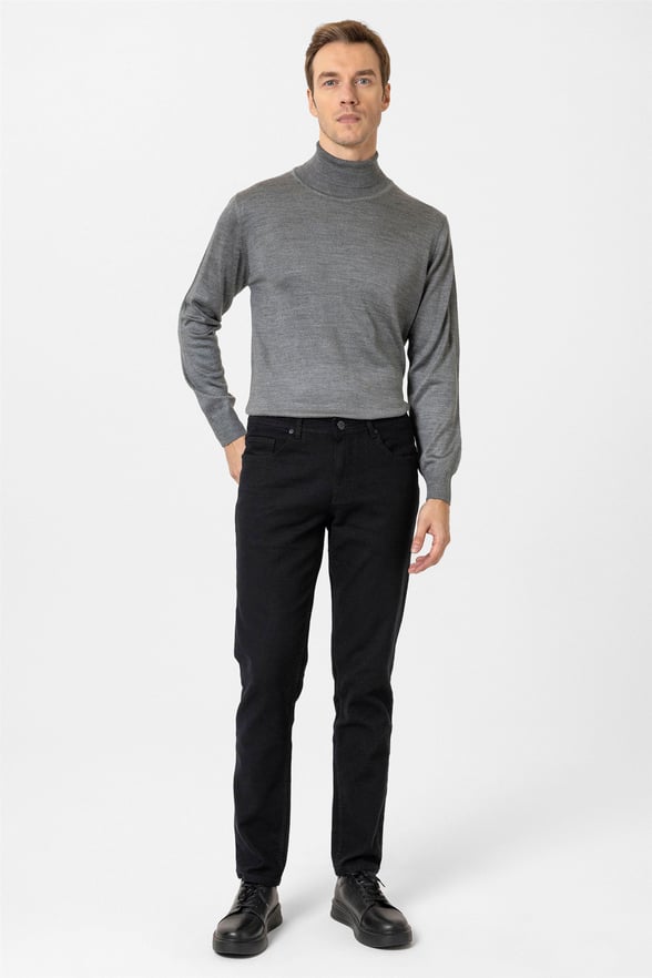 Siyah Slim Armürlü Pantolon