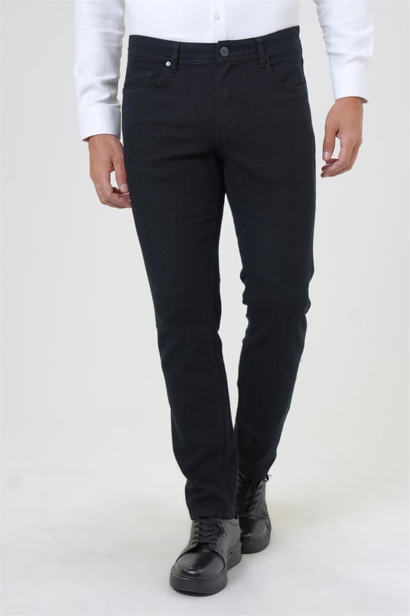 Siyah Slim Armürlü Pantolon