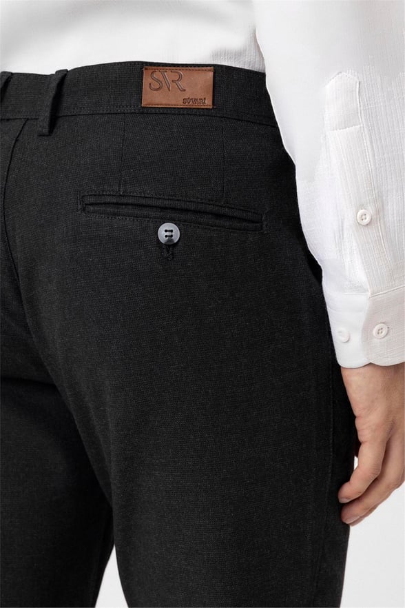 Siyah Slim Armürlü Pantolon