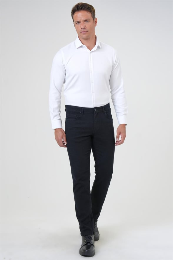 Siyah Slim Armürlü Pantolon