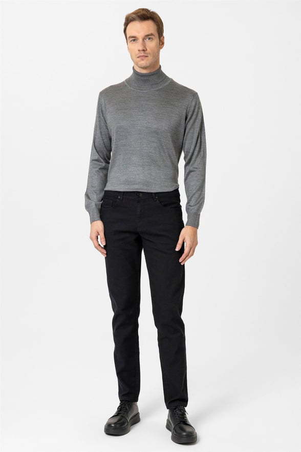 Siyah Slim Armürlü Pantolon