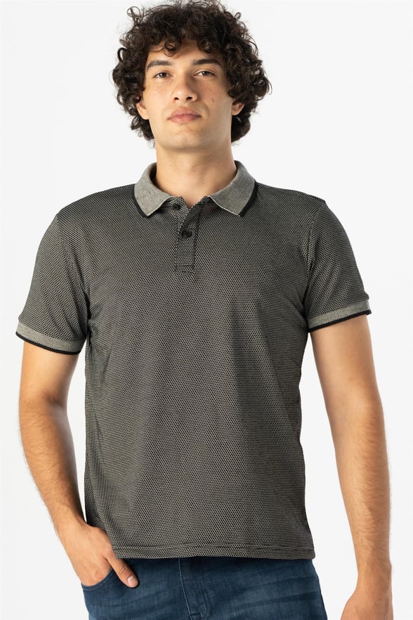 Siyah Slim Armürlü Polo Yaka  Tişört