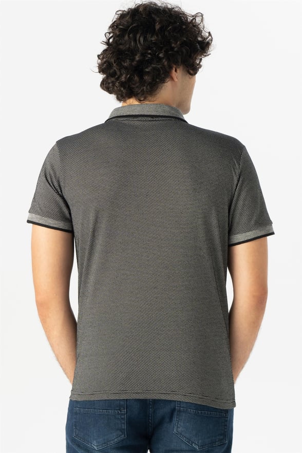 Siyah Slim Armürlü Polo Yaka  Tişört