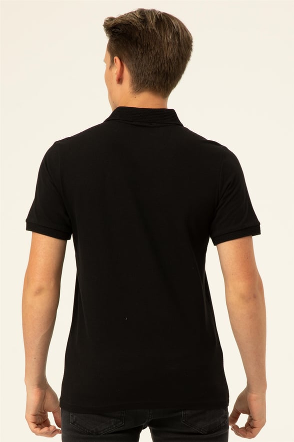 Siyah Slim Armürlü Polo Yaka  Tişört
