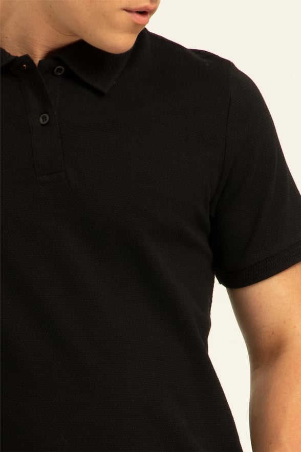 Siyah Slim Armürlü Polo Yaka  Tişört