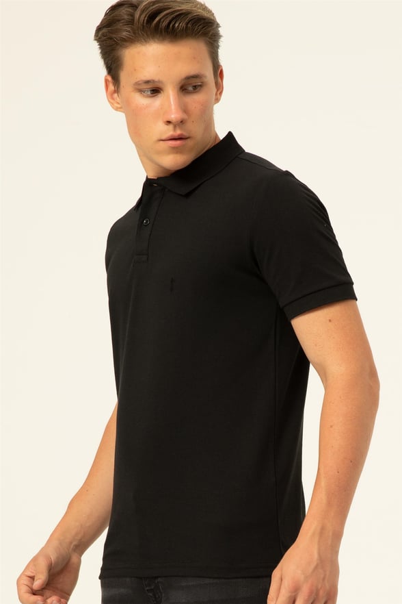 Siyah Slim Armürlü Polo Yaka  Tişört