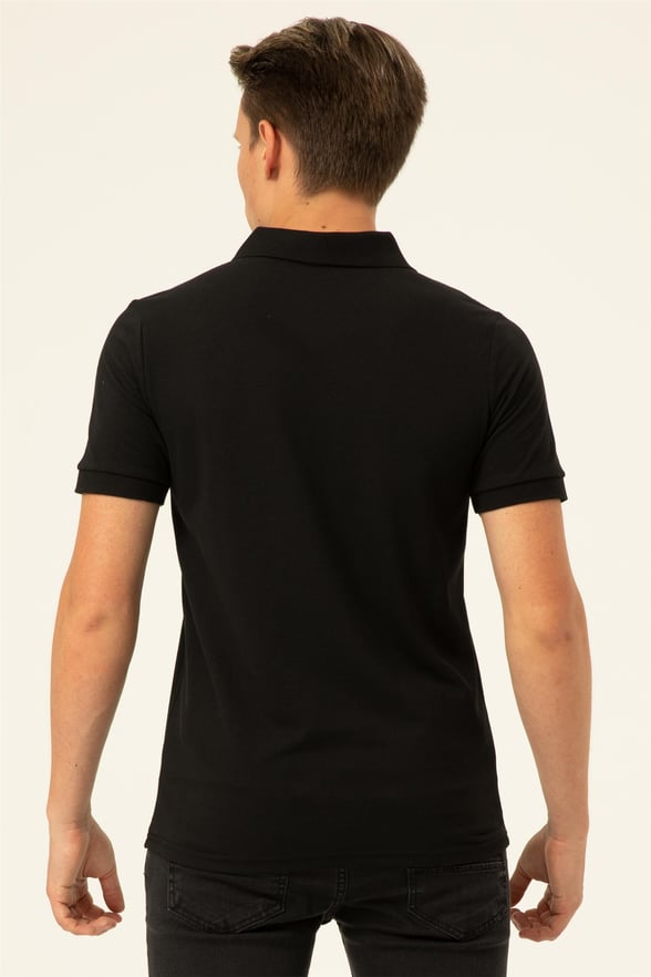 Siyah Slim Armürlü Polo Yaka  Tişört