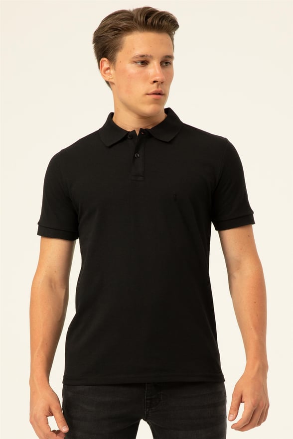 Siyah Slim Armürlü Polo Yaka  Tişört