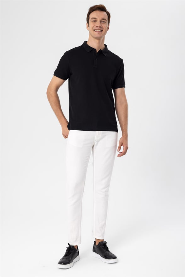 Siyah Slim Armürlü Polo Yaka  Tişört