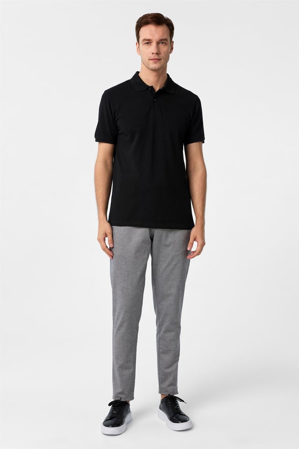 Siyah Slim Armürlü Polo Yaka Tişört