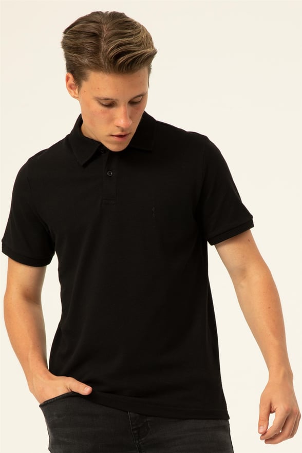 Siyah Slim Armürlü Polo Yaka  Tişört