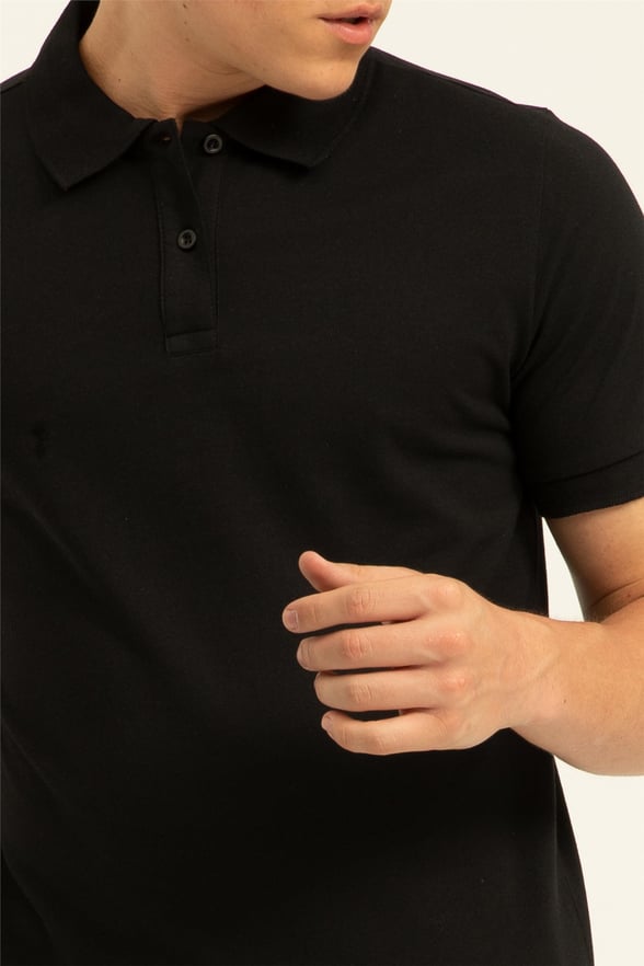 Siyah Slim Armürlü Polo Yaka  Tişört