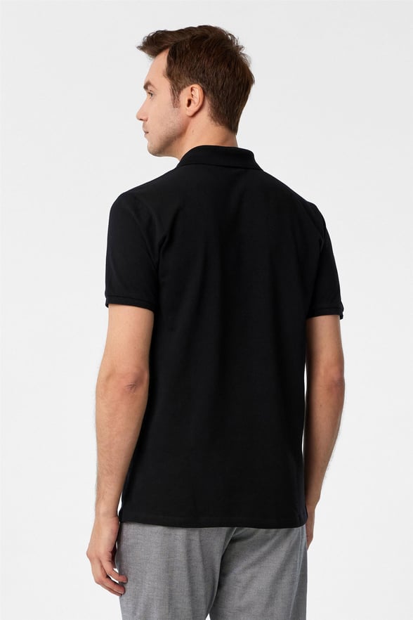 Siyah Slim Armürlü Polo Yaka Tişört