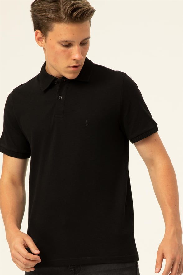 Siyah Slim Armürlü Polo Yaka  Tişört