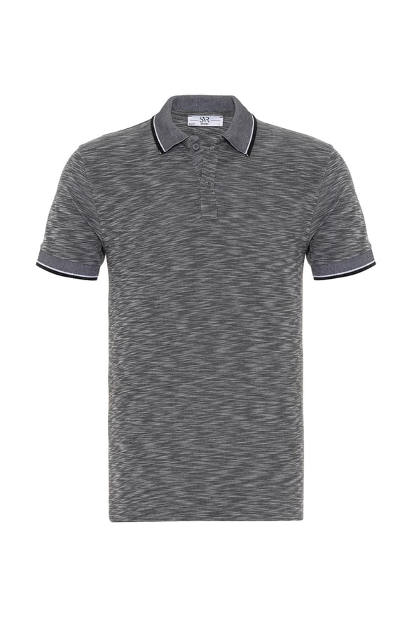Siyah Slim Armürlü Polo Yaka Tişört