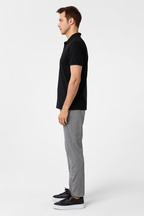 Siyah Slim Armürlü Polo Yaka Tişört