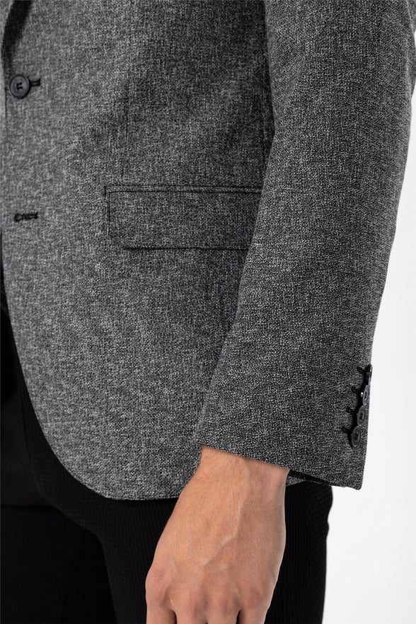 Siyah Slim Armürlü Sivri Yaka 6 Drop                                                       Ceket