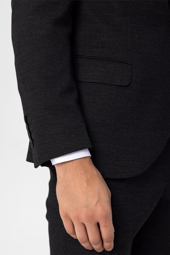 Siyah Slim Armürlü Sivri Yaka 6 Drop                                                       Takım Elbise
