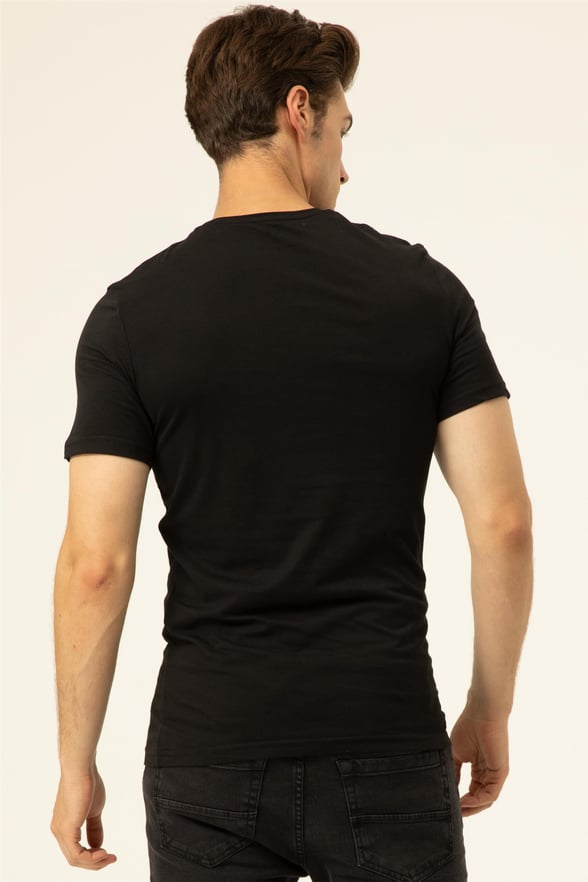 Siyah Slim Baskılı O Yaka  Tişört