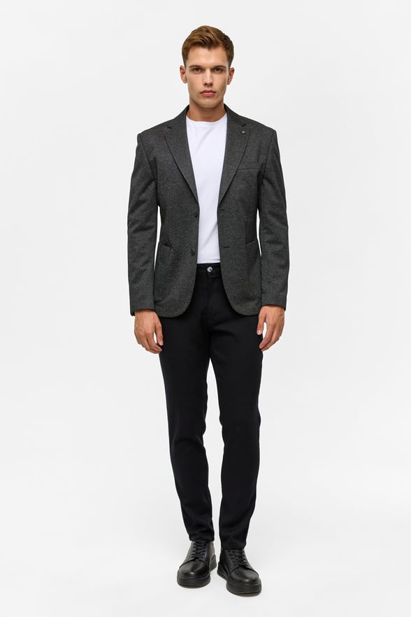 Siyah Slim Desenli Mono Yaka 6 Drop Ceket