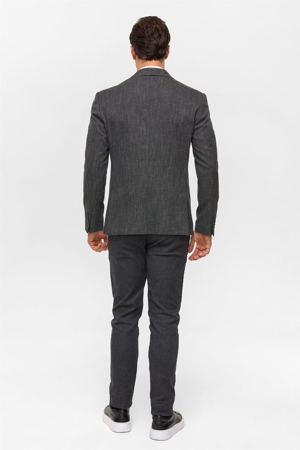 Siyah Slim Desenli Mono Yaka 6 Drop Ceket