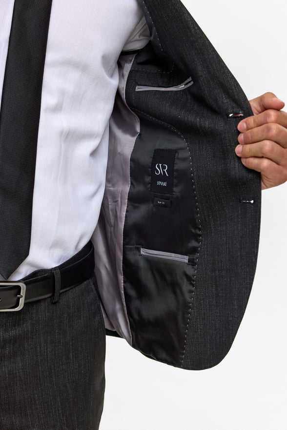 Siyah Slim Desenli Mono Yaka 6 Drop Takım Elbise
