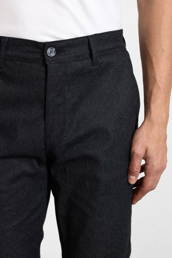 Siyah Slim Düz Armürlü Normal Bel Casual Pantolon