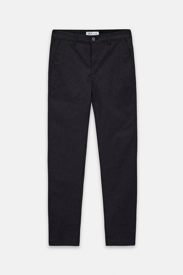 Siyah Slim Düz Armürlü Normal Bel Casual Pantolon