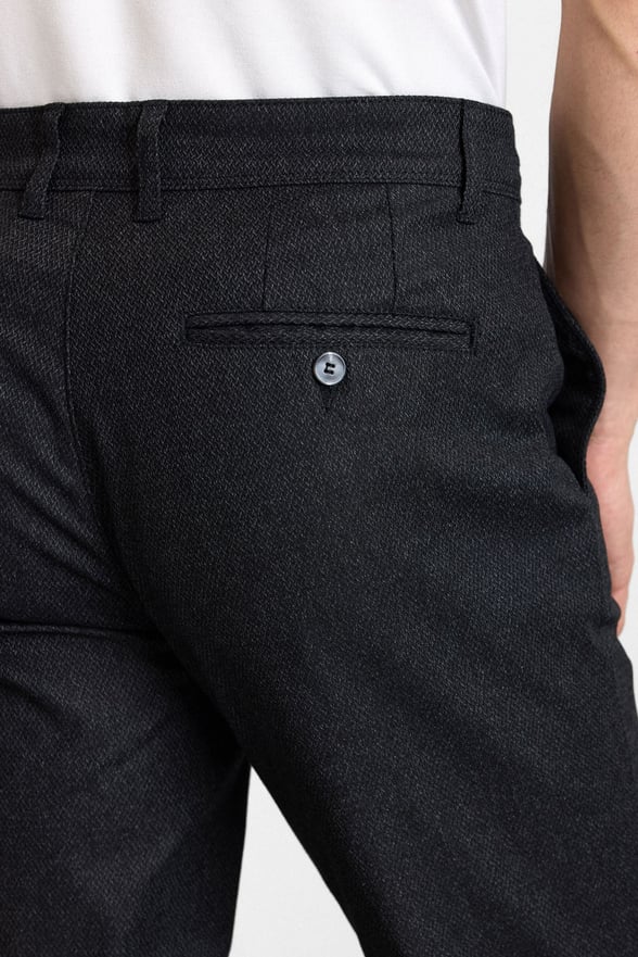 Siyah Slim Düz Armürlü Normal Bel Casual Pantolon