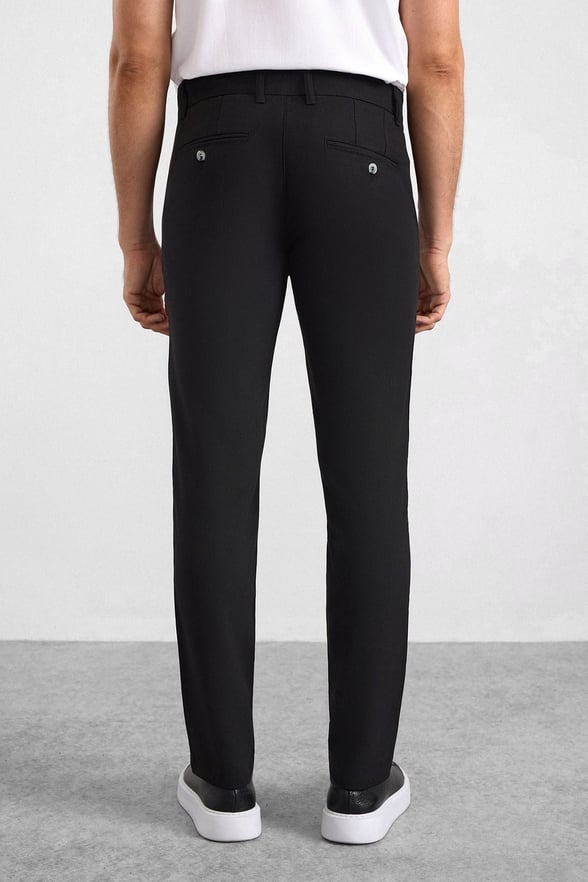 Siyah Slim Düz Armürlü Normal Bel Standart Klasik Pantolon