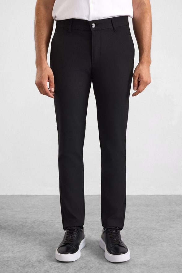 Siyah Slim Düz Armürlü Normal Bel Standart Klasik Pantolon