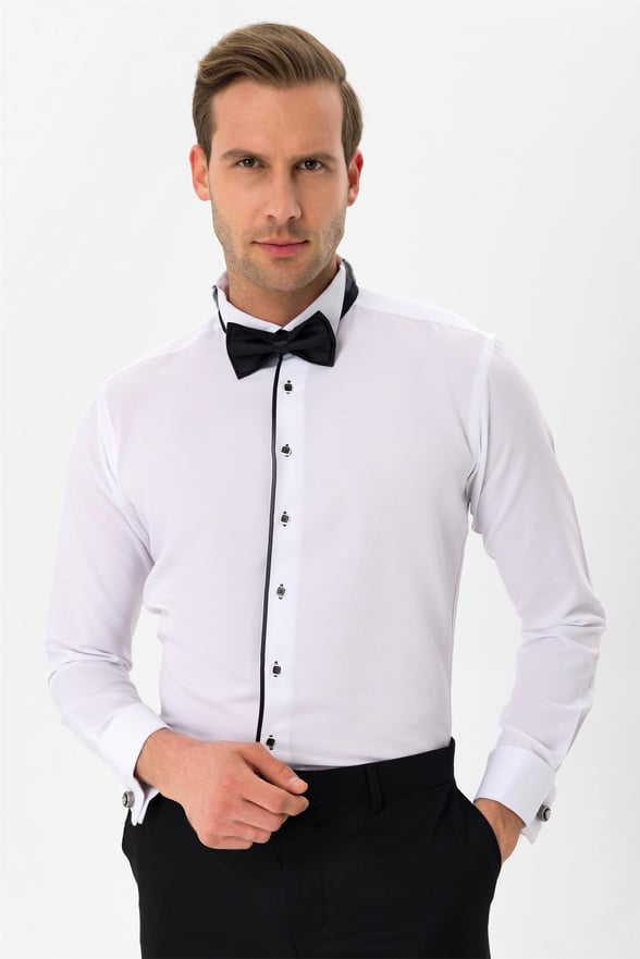 Siyah Slim Düz Ata Yaka  Gömlek