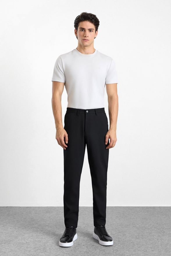 Siyah Slim Düz Bezayağı Yarım Lastikli Jogger Pantolon