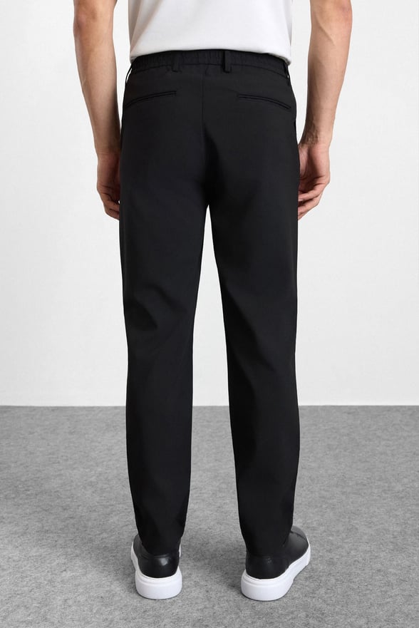 Siyah Slim Düz Bezayağı Yarım Lastikli Jogger Pantolon