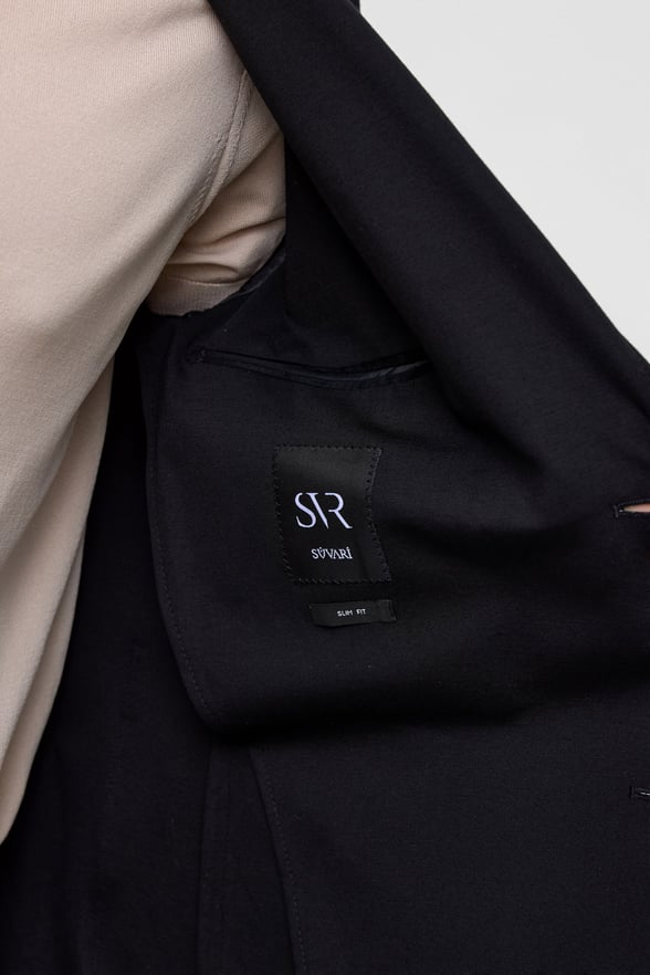 Siyah Slim Düz Mono Yaka 6 Drop Spor Takım Elbise