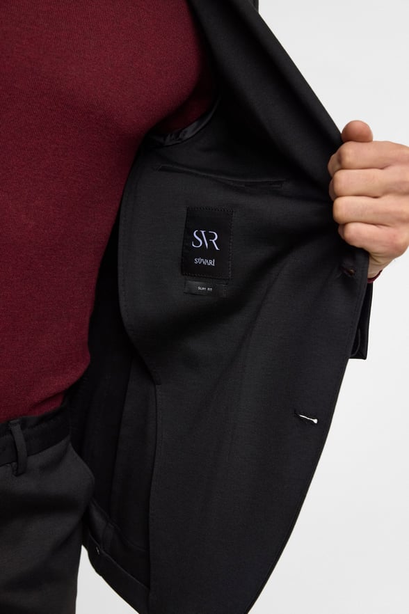 Siyah Slim Düz Mono Yaka 6 Drop Takım Elbise