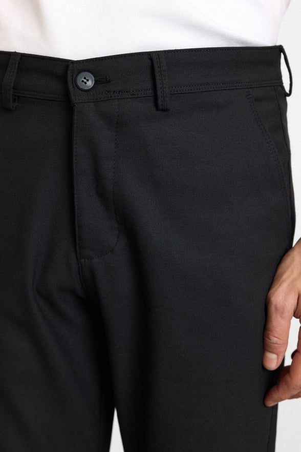 Siyah Slim Düz Twill Normal Bel Casual Pantolon