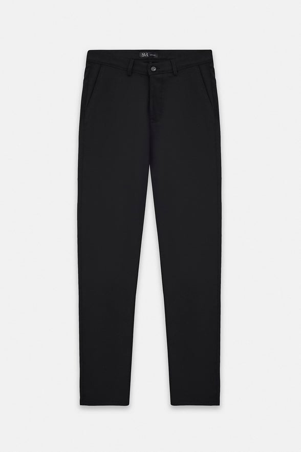 Siyah Slim Düz Twill Normal Bel Casual Pantolon