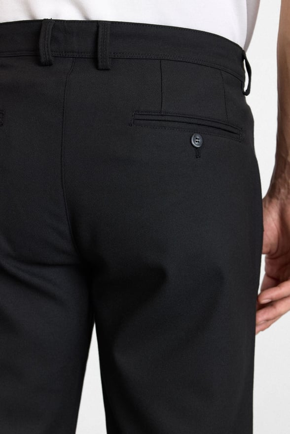 Siyah Slim Düz Twill Normal Bel Casual Pantolon
