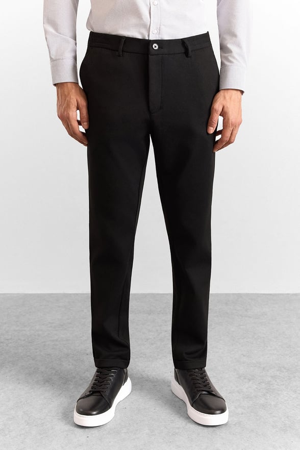Siyah Slim Düz Twill Yarım Lastikli Jogger Pantolon